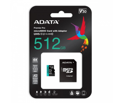 Karta pamięci ADATA 512GB microSDXC Premier Pro 100MB/s U3 V30S A2